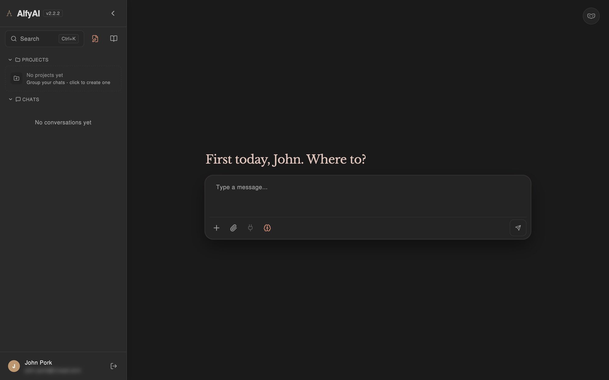 The AlfyAI home screen